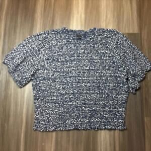 J Crew Women's Blouse Size XXL Puff Sleeve Smocked Navy Blue Polka Dot Top